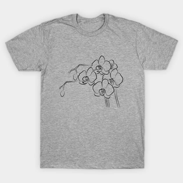 Orchid Line Art Drawing T-Shirt by PeachOnAWindowsill